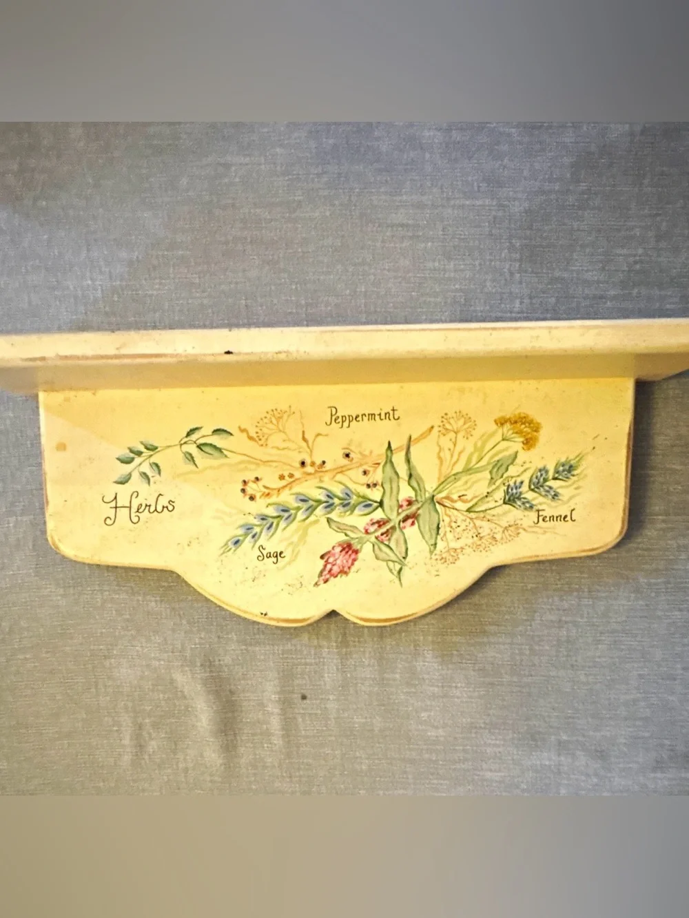 Herbs Wall Shelf Panel in Cream with Botanical Illustration